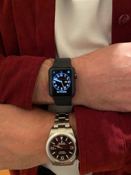 Apple Watch and Rolex Explorer (courtesy thetruthaboutwatches.com)