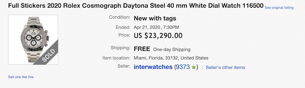 Ebay sold Rolex Daytona