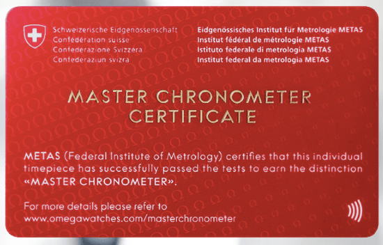 OMEGA Master Chonometer Certificate