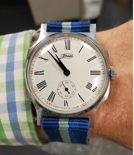 Pobeda Zim on colored cuff - watch collector
