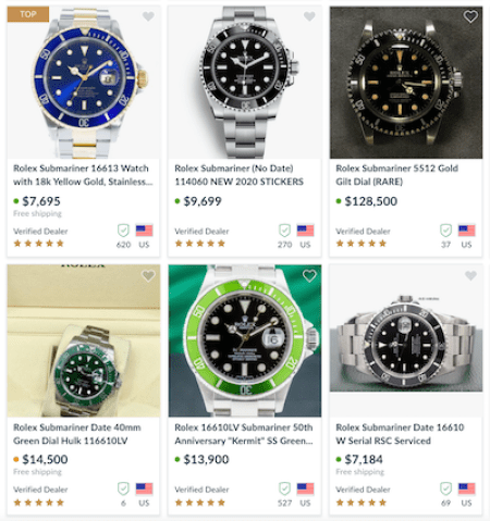 Rolex Submariners on Chrono24's luxury watch market